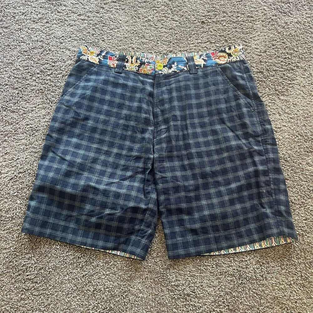 Robert Graham Blue Bermuda Plaid Preppy Chino Shorts 9” Men’s Size 36